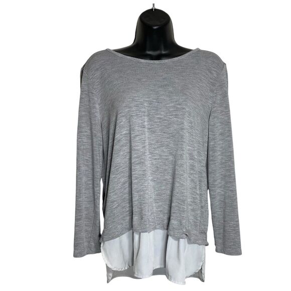 J Crew Mercantile Top Womens Large Gray Layered Long Sleeve Shirt Knit Capsule - Picture 1 of 8